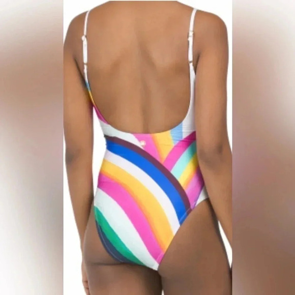 SUNSHINE 79 Rainbow Plunging V - Neck Mai One Piece Swimsuit Size 14 - Picture 2 of 6